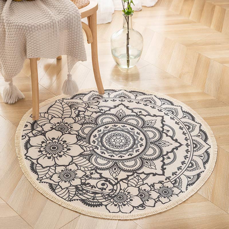 Bauhinia Pattern Tassels Cotton Doorway Rug