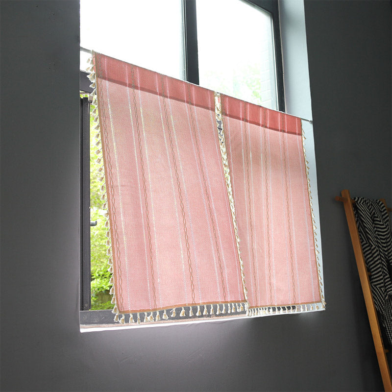 Beige Tassel Flax Tier Curtain