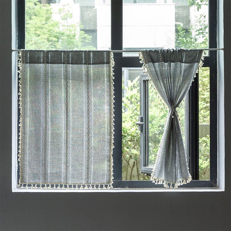 Beige Tassel Flax Tier Curtain