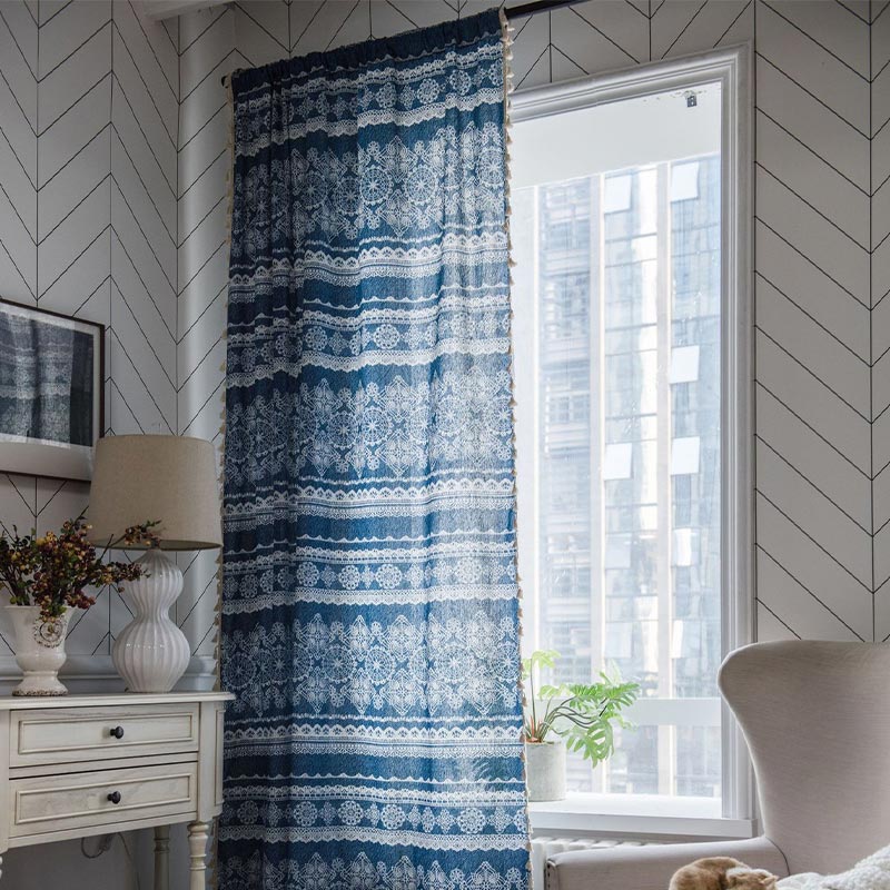 Blue Denim Texture Light Filtering Curtain