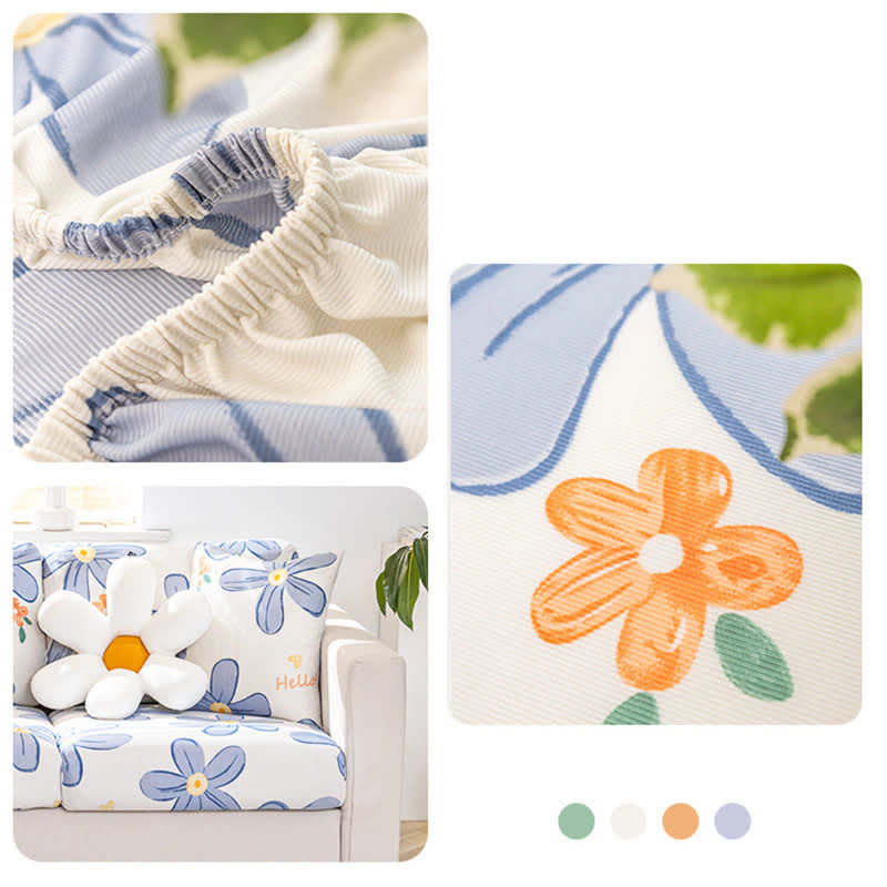 Blue Flower Elastic Sectional Sofa Slipcover