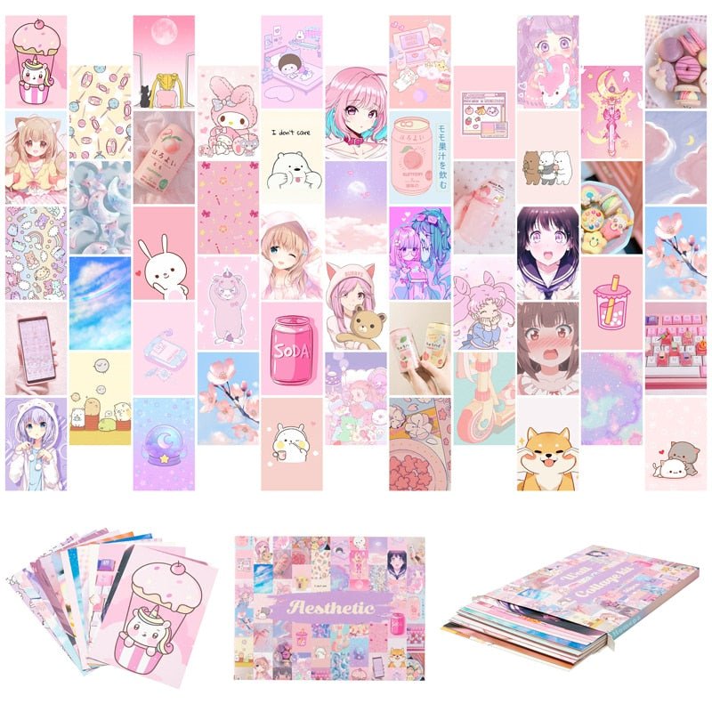 50Pcs Pastel Kawaii Cute Aesthetic Wall Collage