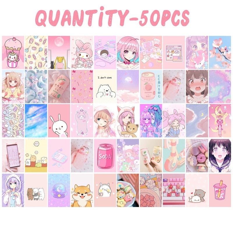 50Pcs Pastel Kawaii Cute Aesthetic Wall Collage