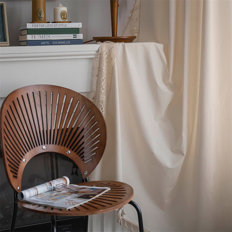 Beige Stitching Tassel Light Filtering Curtain