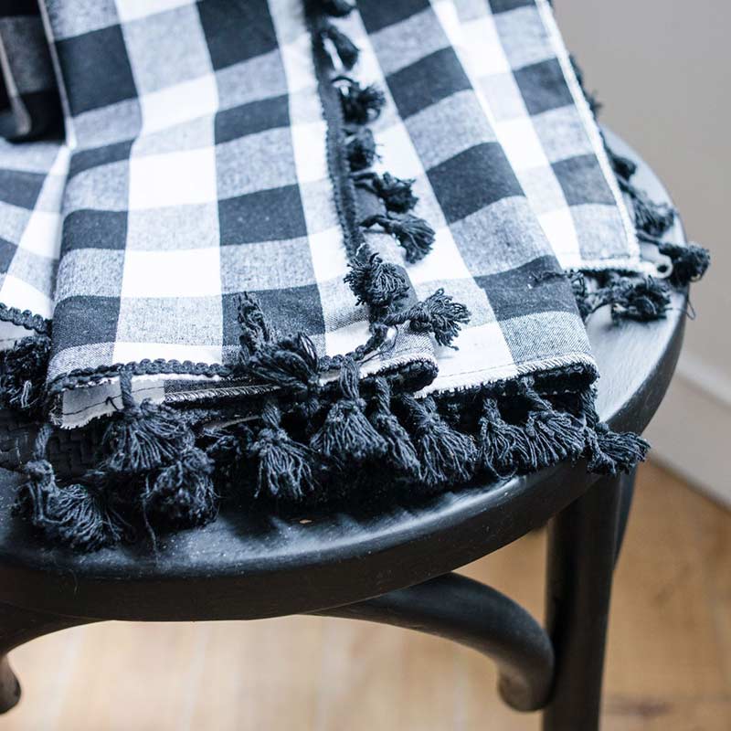 Black & White Plaid Cotton Linen Curtain