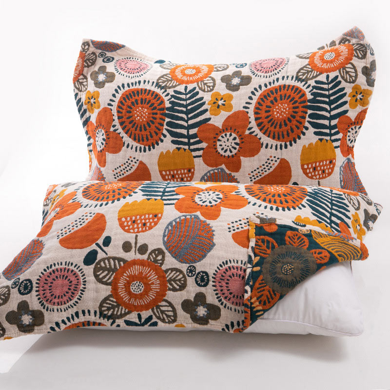 Bohemian Flower Cotton Reversible Pillow Towel (2PCS)