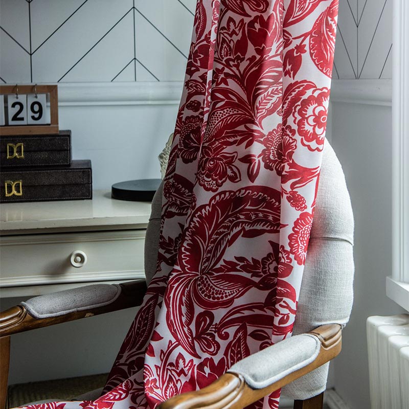 Baroque Style Red Flower Light Filtering Curtain