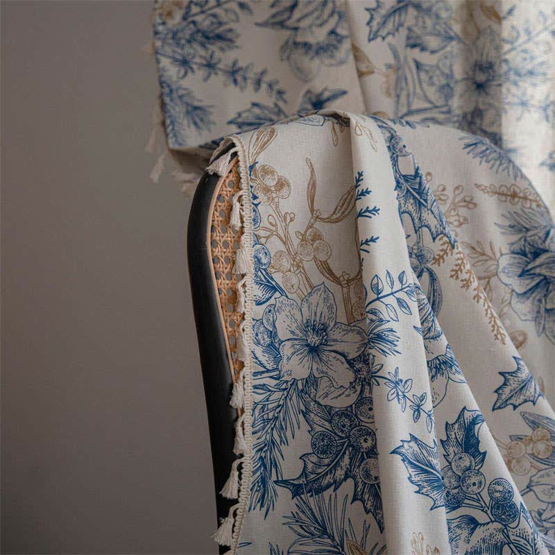Blue Flower Pine Light Filtering Curtain