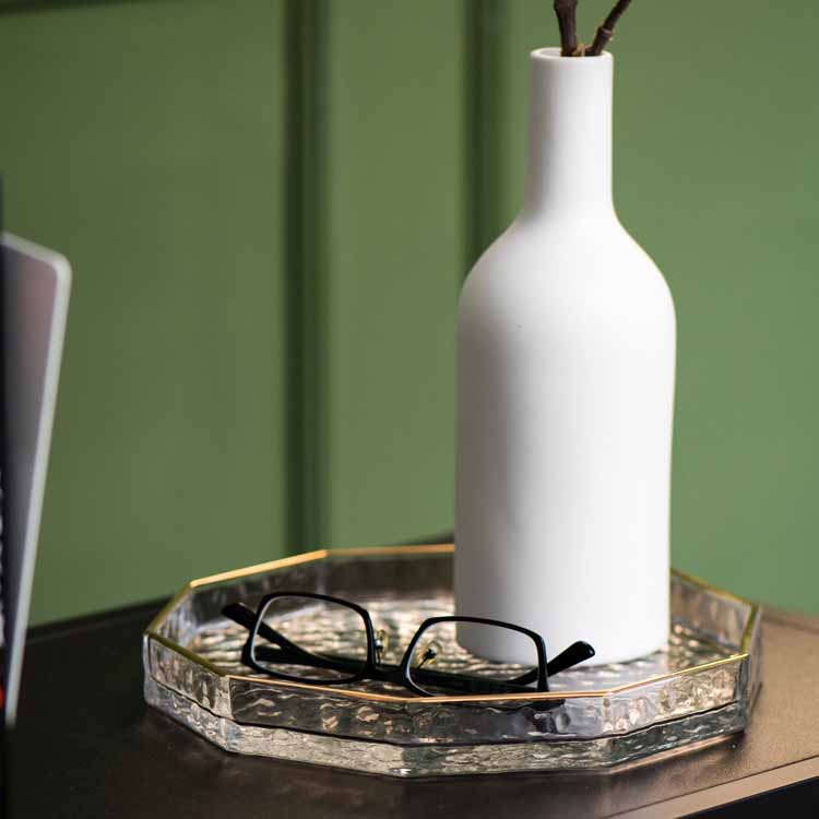 Nordic Style Golden Trimming Glass Decagon Tray, Cake Plate, Aromatherapy Tray, Jewelry Tray, Decoration Tray