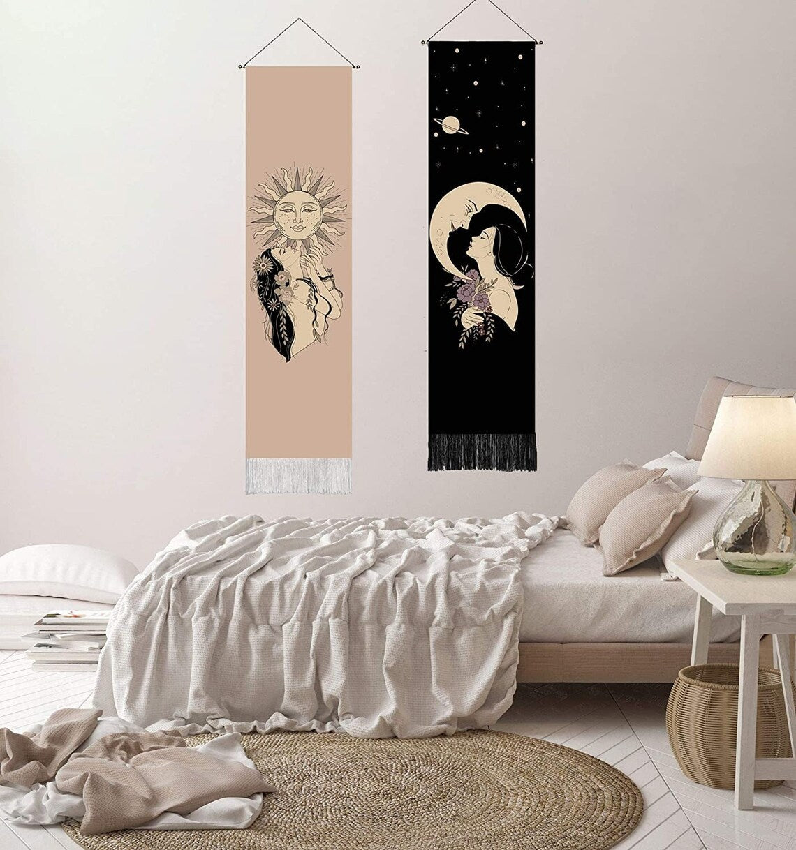 Bohemian sun & moon tapestry (2 pack )