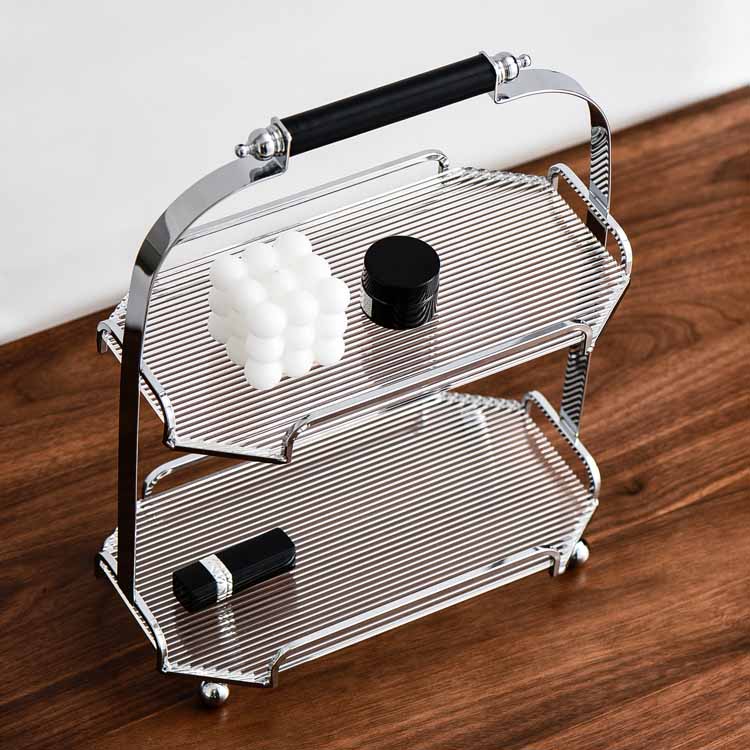 Nordic Style Light Luxury Silver Iron Art Acrylic Double Octagonal Storage Rack Black/Silver/Cream, Cosmetics Shelves, Jewelry Tray, Decoration Tray