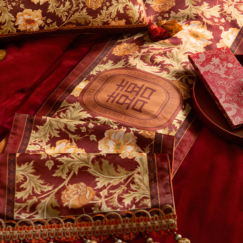 Splendid marriage festive table bunting red wedding with American retro high-end dining table coffee table TV cabinet bed flag