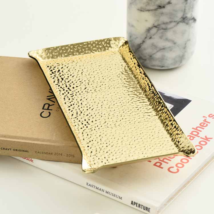 Nordic Style Gold Embossed Pattern Stainless Steel Jewelry Tray, Decoration Tray