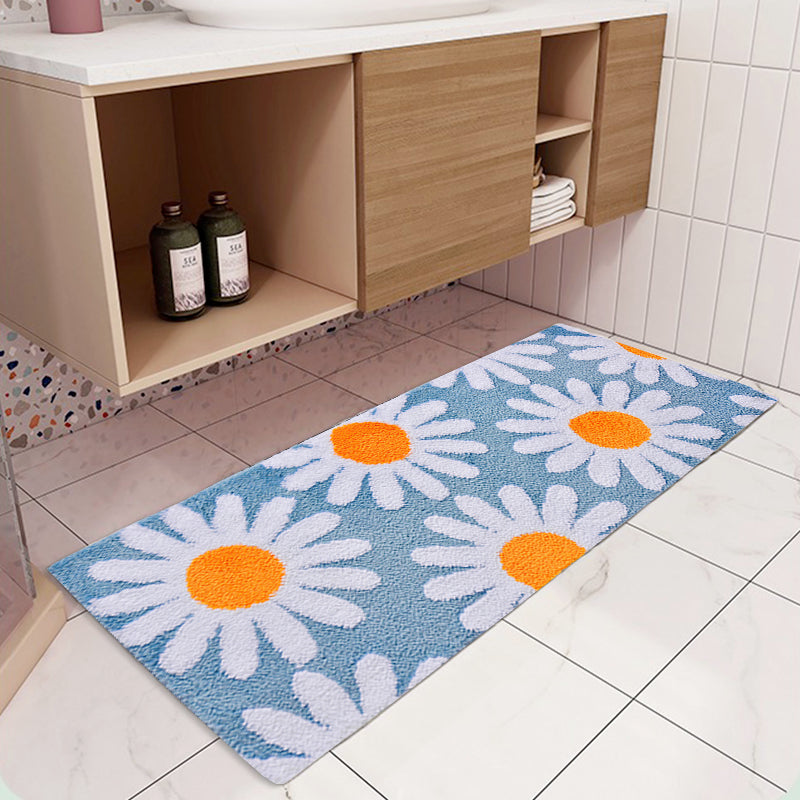 Feblilac Blue Daisy Runner Mat for Bedroom, Flower Floral Area Rug, Soft Plush Carpet for Living Room Bedroom Bathroom
