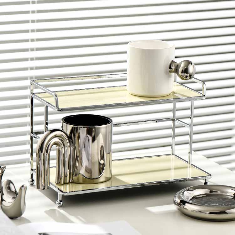 Nordic Style Light Luxury Silver Iron Art Acrylic Double Storage Rack, Cosmetics Shelves, Jewelry Tray, Decoration Tray