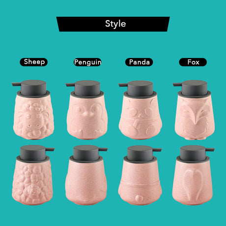 Ceramic Soap Dispenser, Liquid Bathroom Bottle, Cute Animal Design, Refillable Reusable Lotion Pump for Bathroom Kitchen, 350ml/11.83oz