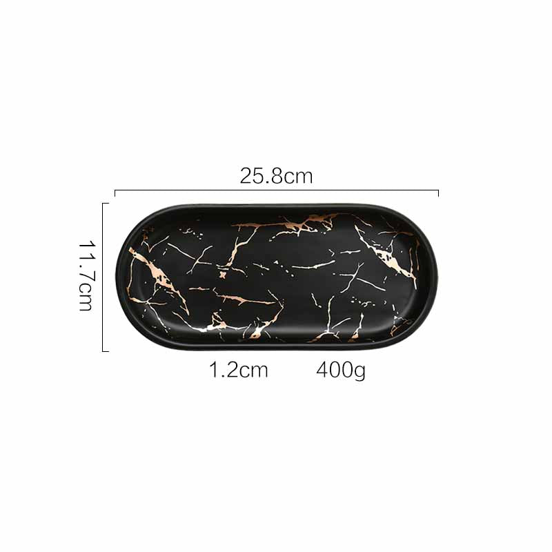 Nordic Style Light Luxury Gold Thread Marbled Ceramic Oval Green/White/Black Storage Tray, Service Plate, Jewelry Tray, Decoration Tray