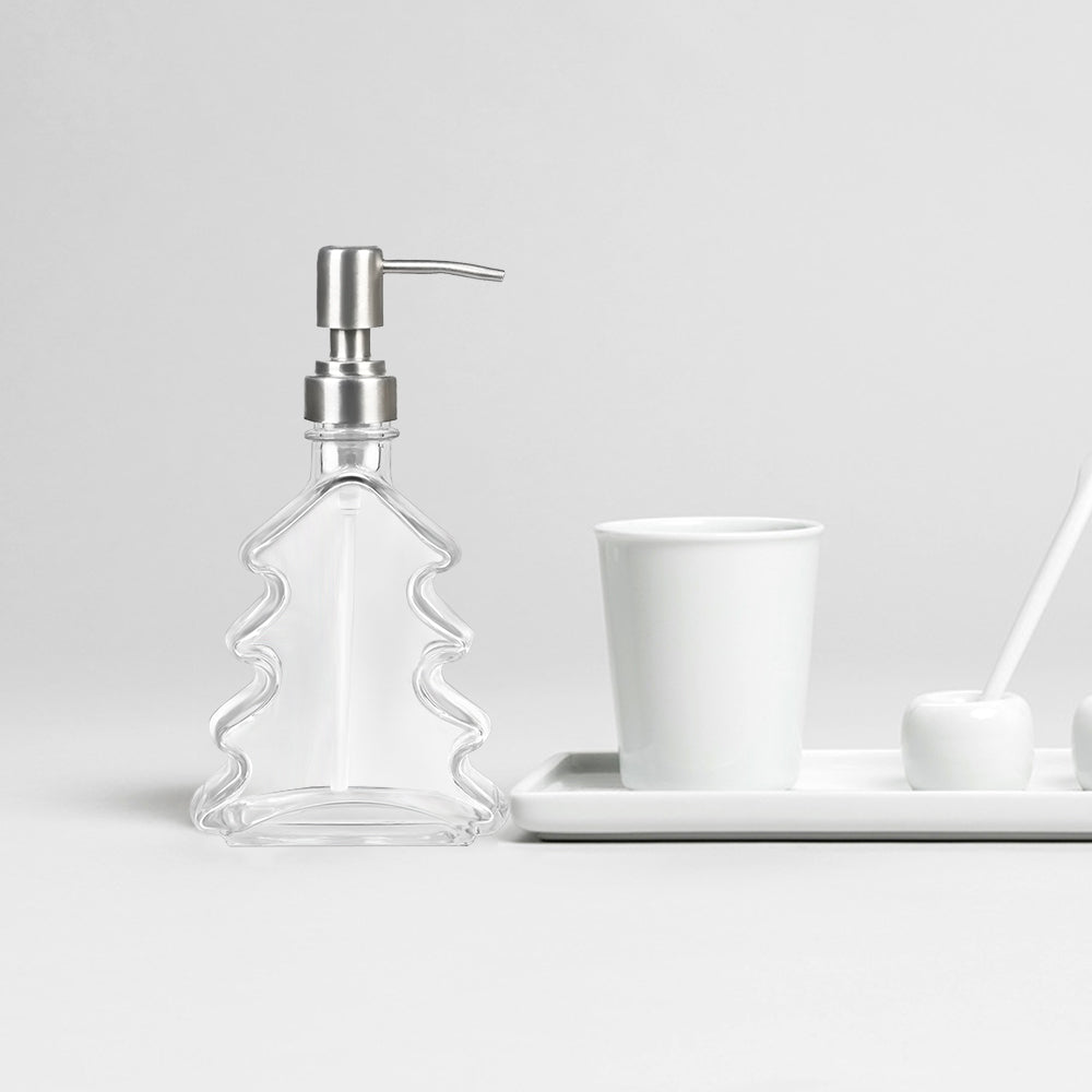 Clear Glass Soap Dispenser, Pine Tree Shape Pump Bottle, 250ml/8.8 oz