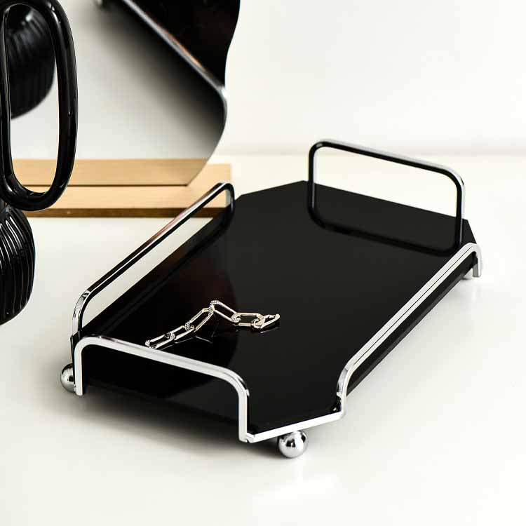 Nordic Style Light Luxury Iron art acrylic octagon tray Sliver/Cream/Black, Jewelry Tray, Decoration Tray