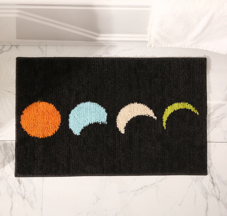 Moon Phase Bath Mat Black Background, Bathroom Rug, Soft Plush Water-Absorbent Mat, Machine Washable