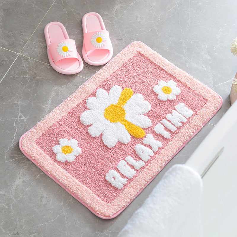 Feblilac Daisy Bath Mat Relax Time, Flower Bathroom Rug, 16"x24"