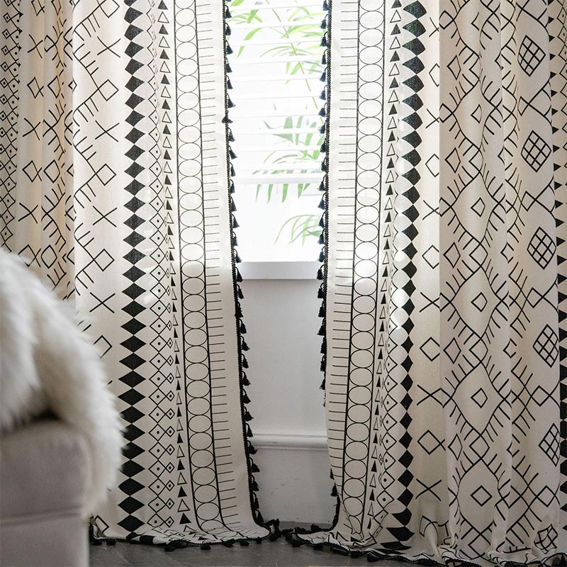 Beige Geometry Tassel Light Filtering Curtain