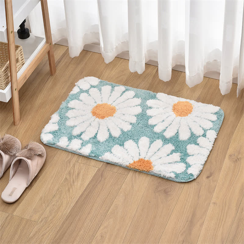 Blue Daisy Pattern Non-Slip Door Rug