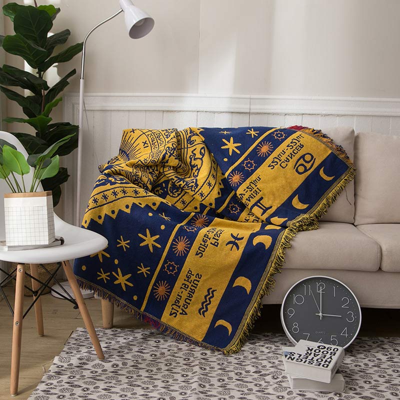 Bohemian Constellation Pattern Cotton Tassel Blanket