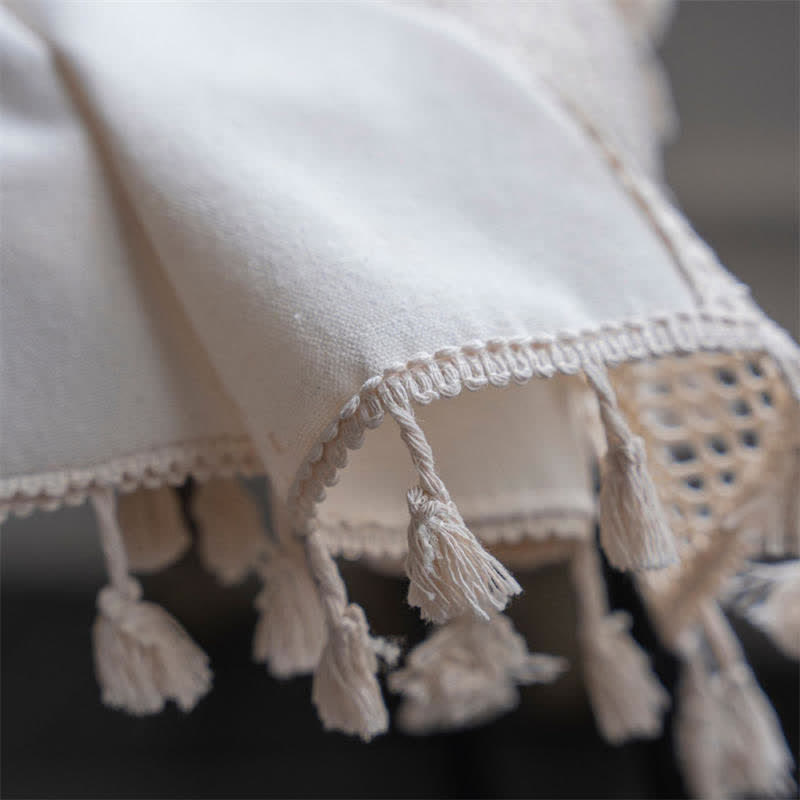 Beige Stitching Tassel Light Filtering Curtain