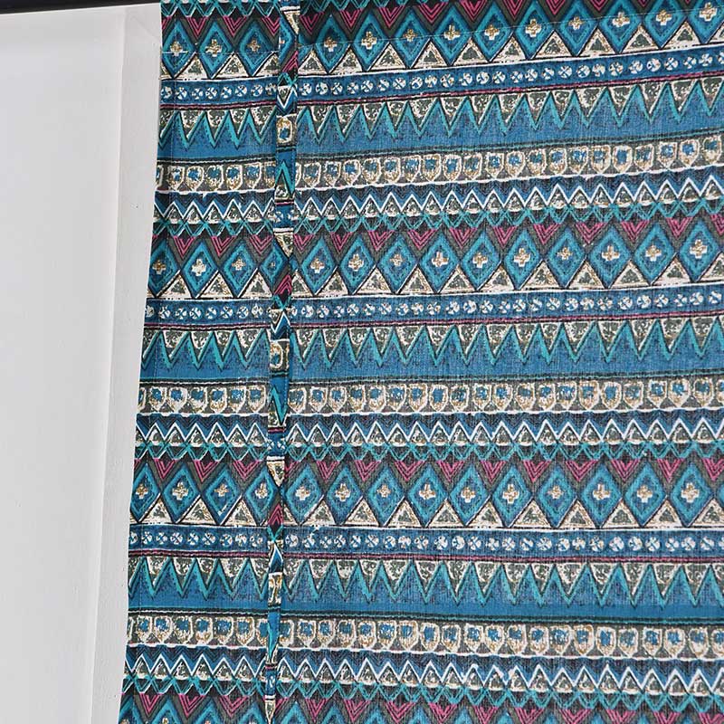 Blue Pattern Tier Curtain with Fixed Rope