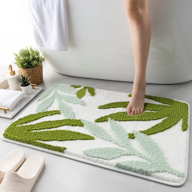 Light Green Leaves Bath Mat