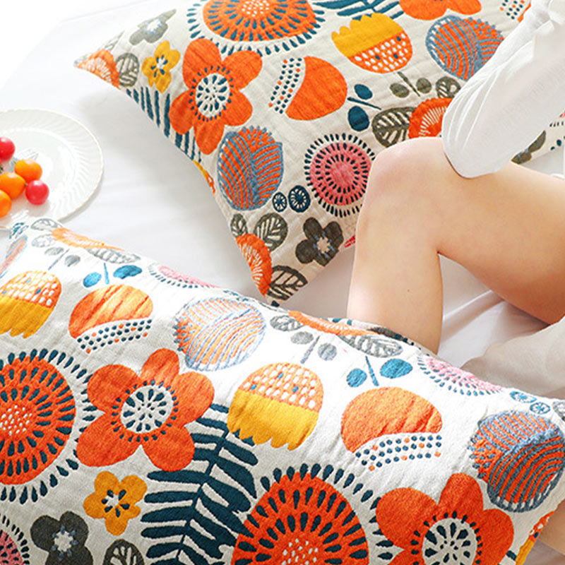 Bohemian Flower Cotton Reversible Pillow Towel (2PCS)