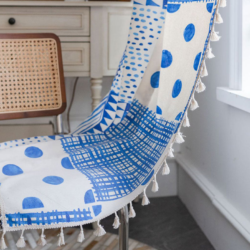 Blue White Patchwork Light Filtering Curtain