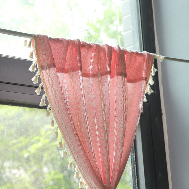 Beige Tassel Flax Tier Curtain