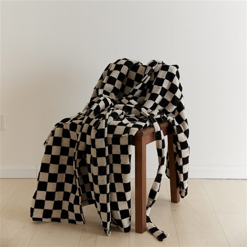 Black & White Checkerboard Cotton Bathrobe