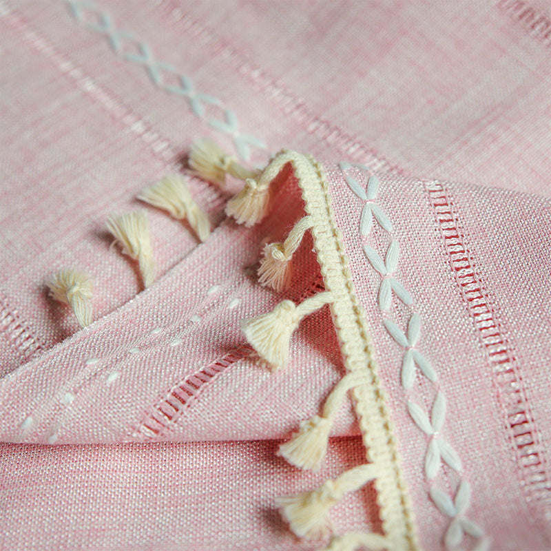 Beige Tassel Flax Tier Curtain