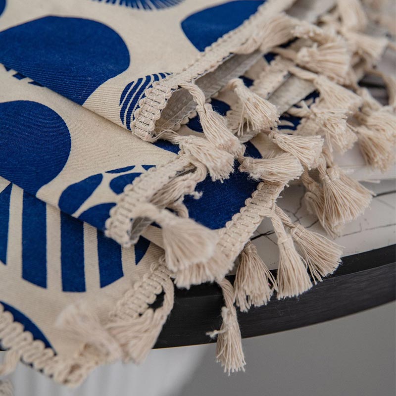 Blue Circle Pattern Light Filtering Curtain