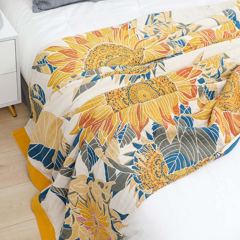 Blooming Sunflower Cotton Reversible Soft Quilt