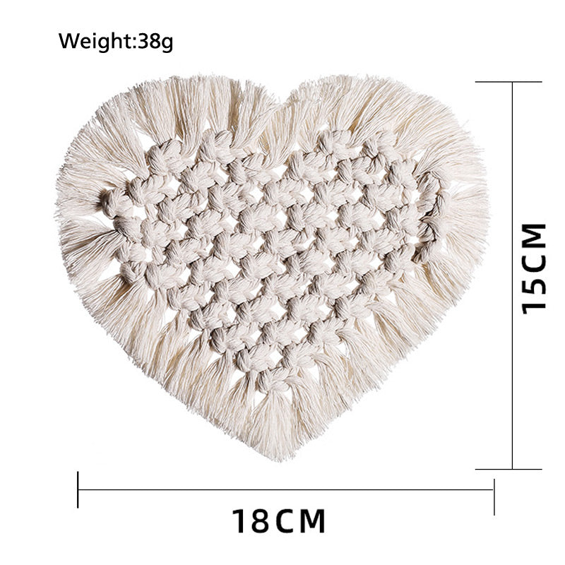 Bohemia Woven Cotton Linen Tassel Heart Placemats Coasters (3PCS)