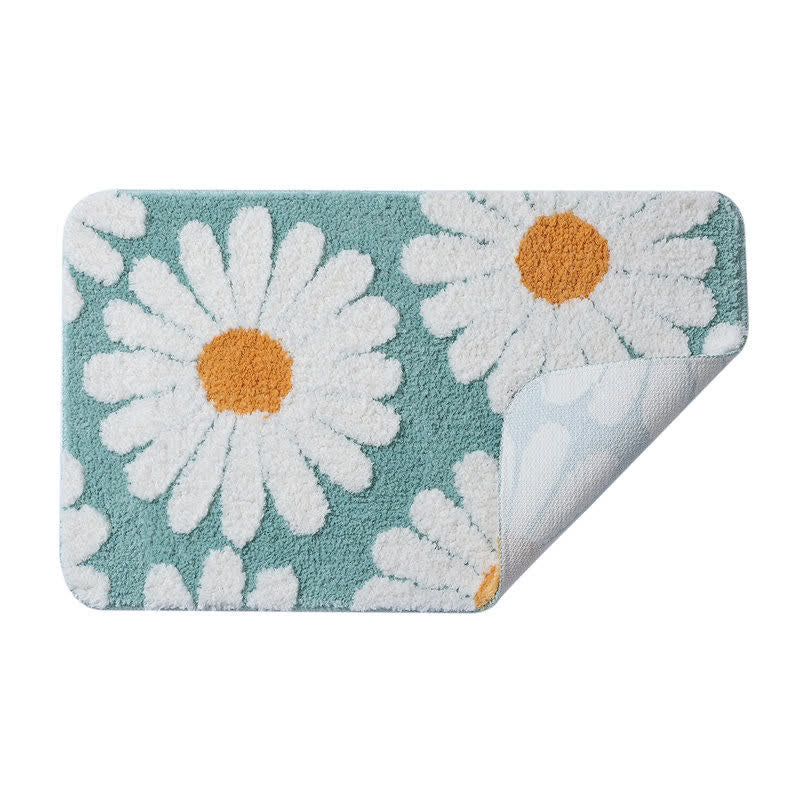 Blue Daisy Pattern Non-Slip Door Rug