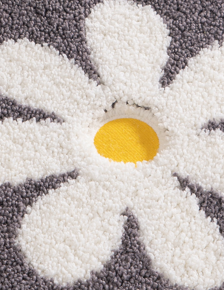 Feblilac Daisy Bath Mat Little Luck, Grey White Flower Bathroom Rug, Soft Plush Water-Absorbent Multiple Sized Floral Anti Slip Toilet Mat, Soft Thick Bathroom Carpet, Art Bathroom Mats, Best Bath Rugs, Hot Shower Mat Non Slip, Toilet Rug for Bath