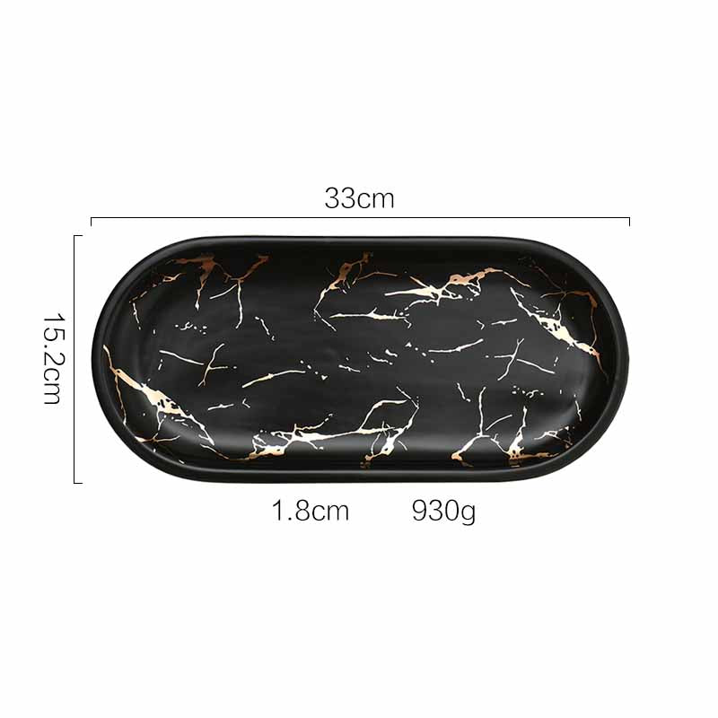 Nordic Style Light Luxury Gold Thread Marbled Ceramic Oval Green/White/Black Storage Tray, Service Plate, Jewelry Tray, Decoration Tray