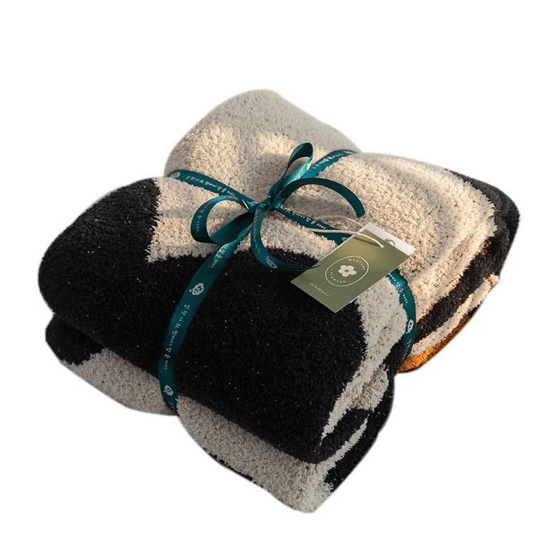 Black Flower Knitted Throw Sofa Blanket