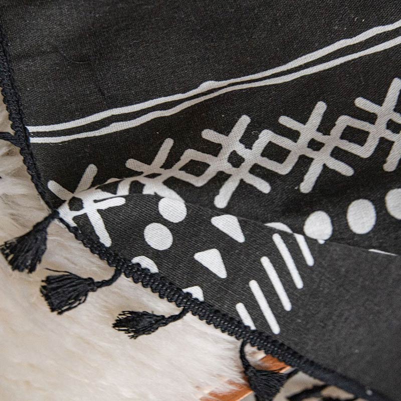 Black Tassel Geometric Cotton Linen Curtain