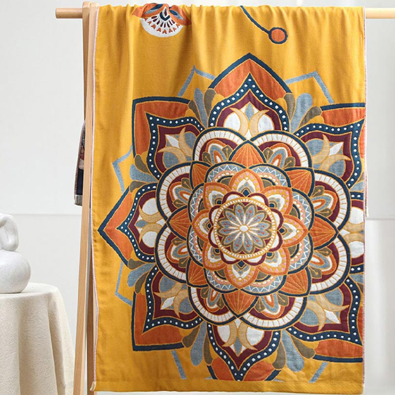 Blooming Flower Yellow Reversible Bath Towel