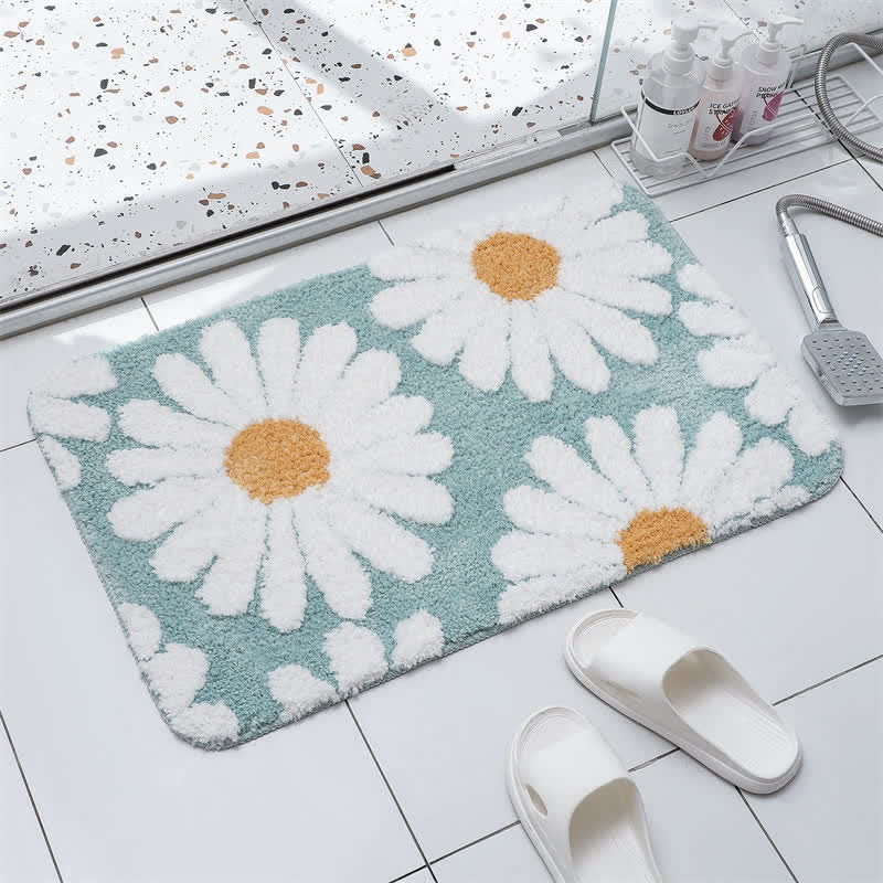 Blue Daisy Pattern Non-Slip Door Rug