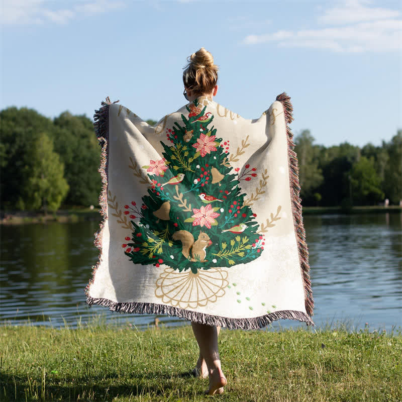 "Merry Christmas" Christmas Tree Tassel Blanket
