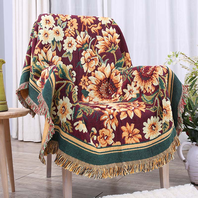 Bohemian Chrysanthemum Tassel Cotton Knit Blanket