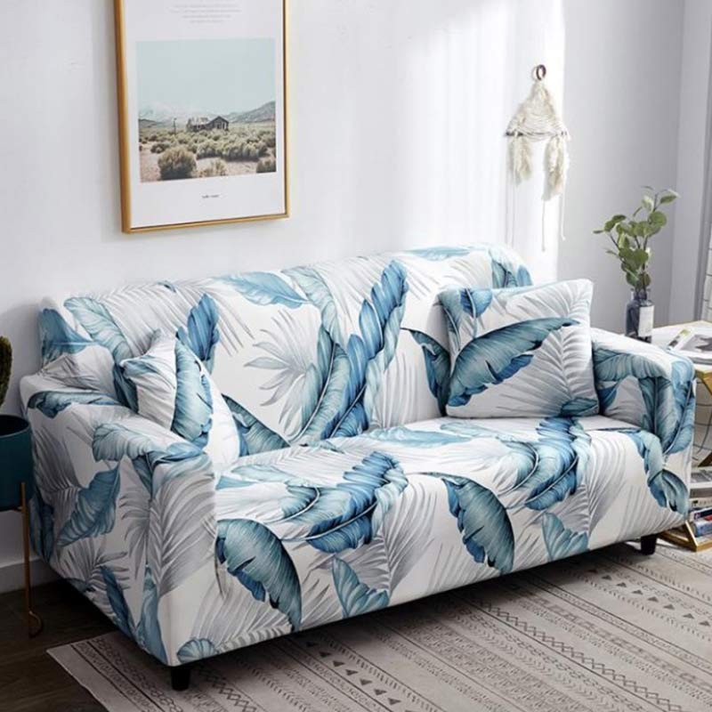 Blue Gray Elastic Stretchable Sofa Cover