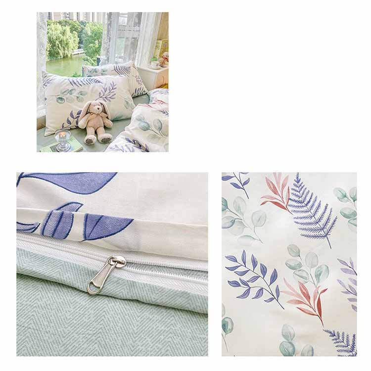 Blue and Green Leaves Bedding Set Washable 60s Cotton Duvet Cover Bedding Set